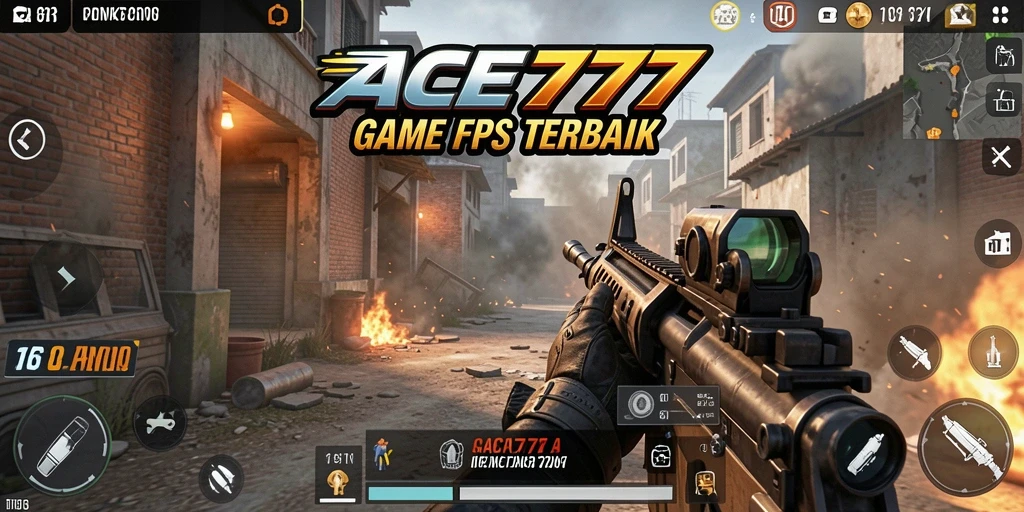 Tangkapan layar dari ACE777 memperlihatkan aksi intens dalam gameplay FPS.