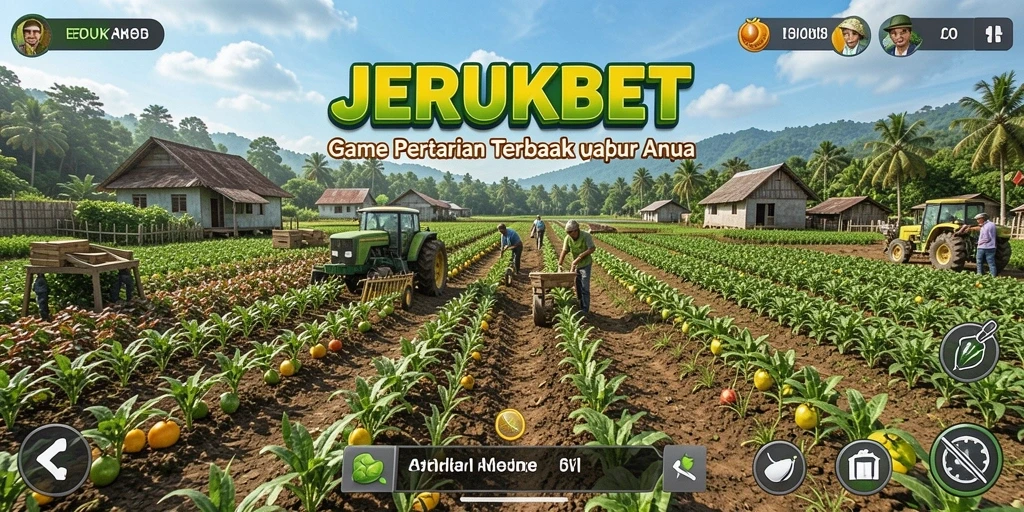 Tampilan gameplay JERUKBET menampilkan kebun jeruk yang subur dan penuh warna.