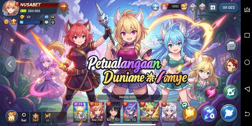 Tampilan gameplay seru NUSABET dengan karakter anime yang menarik.