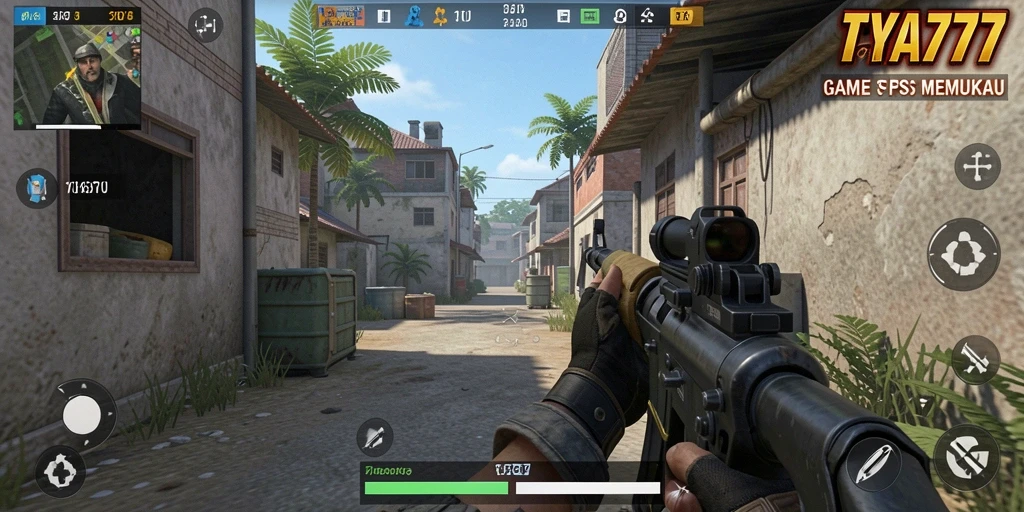 Tampilan gameplay mendebarkan TYA777 dalam mode FPS yang intens.