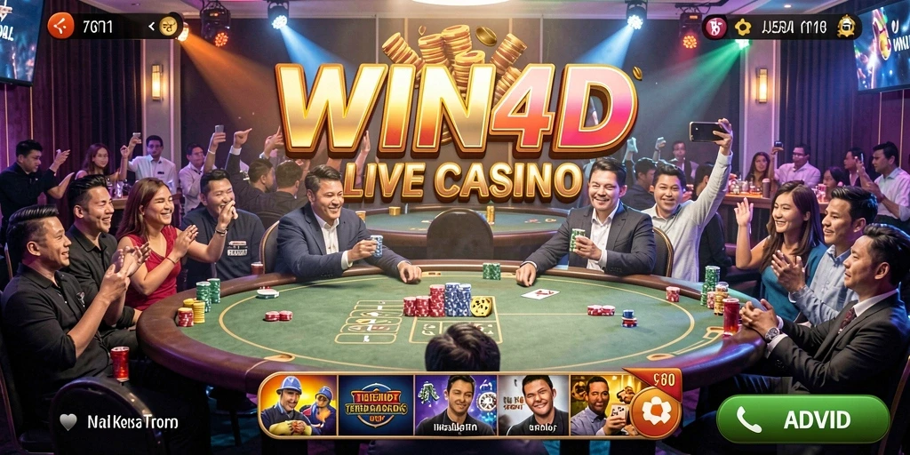 Tampilan game WIN4D menampilkan dealer live dan suasana kasino yang nyata.